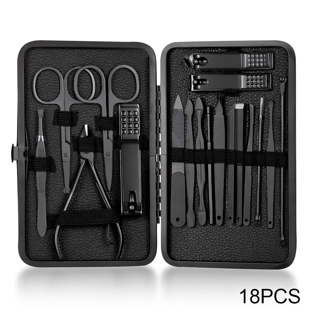 7Pcs Male Black Stainless Steel Manicure Set for Hands Feet Face Care