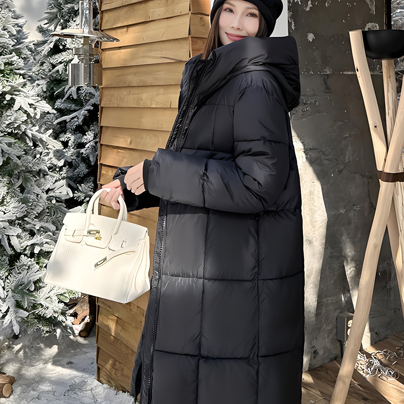 Women's Leopard Print Hooded Jacket with Zipper and Long Lantern Sleeves