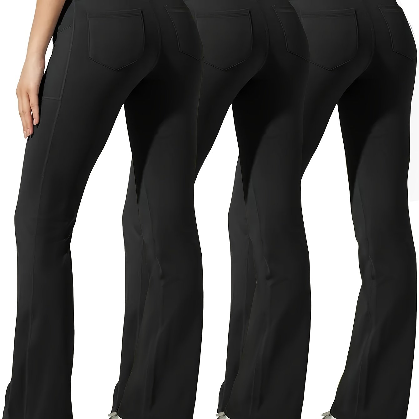 Women Plus Size Flared Yoga Pants With Phone Pockets Black Burgundy Maroon