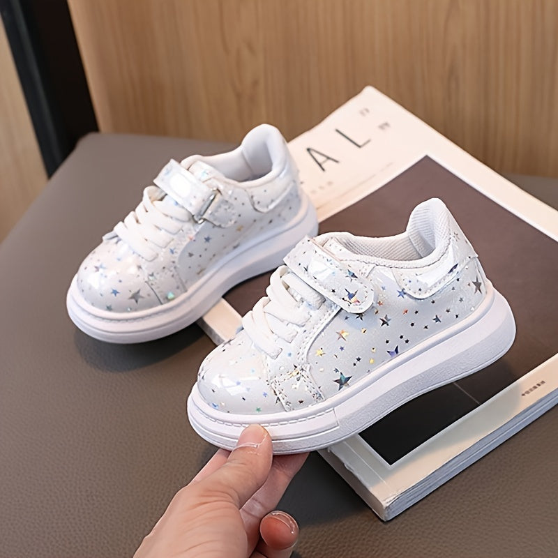Kids Glittery Sequin Sneakers with Hook-and-Loop Strap All-Season Casual Boys Girls