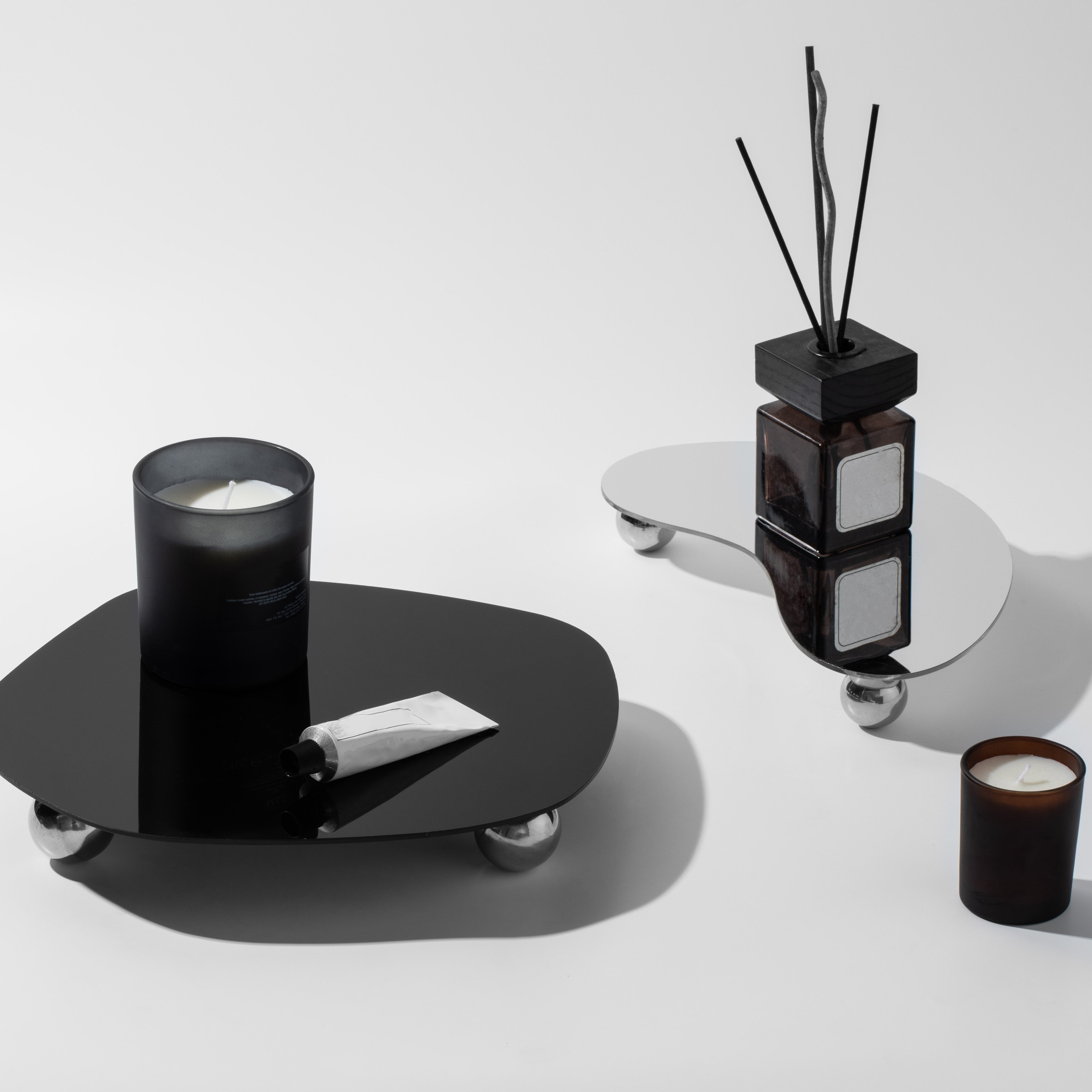 Black Acrylic Moon-Shaped Geometric Tray for Aromatherapy and Home Decor