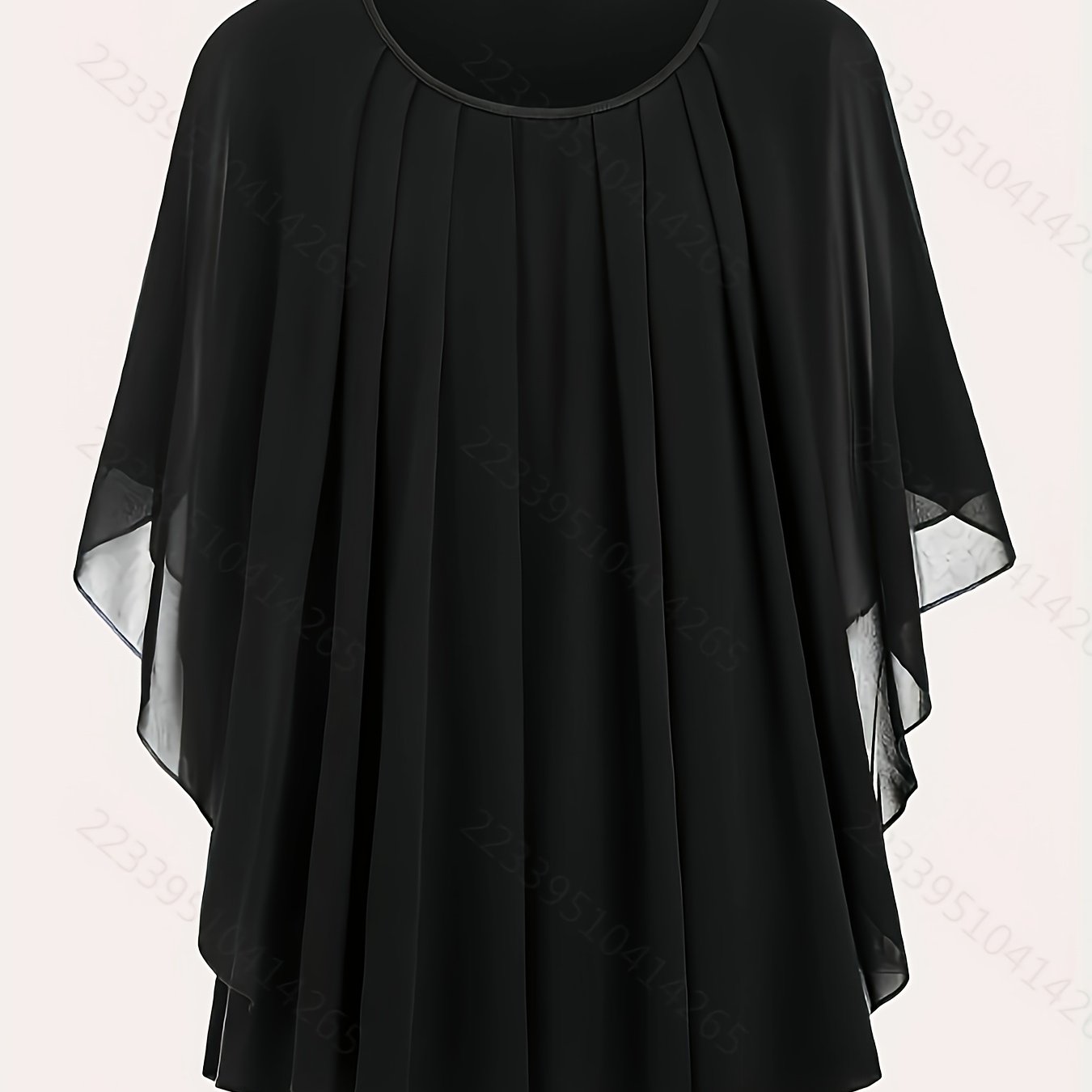 Plus Size Solid Pleated Batwing Sleeve Blouse with Crew Neck for Spring and Summer