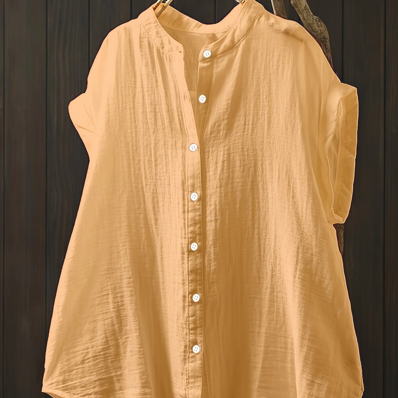 Camisa casual de mujer de talla grande de poliéster a rayas rosas de manga corta con botones