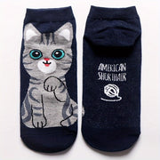 Women's Cartoon Cat Print Ankle Socks Set of 5 Breathable Knit Fabric Hosiery