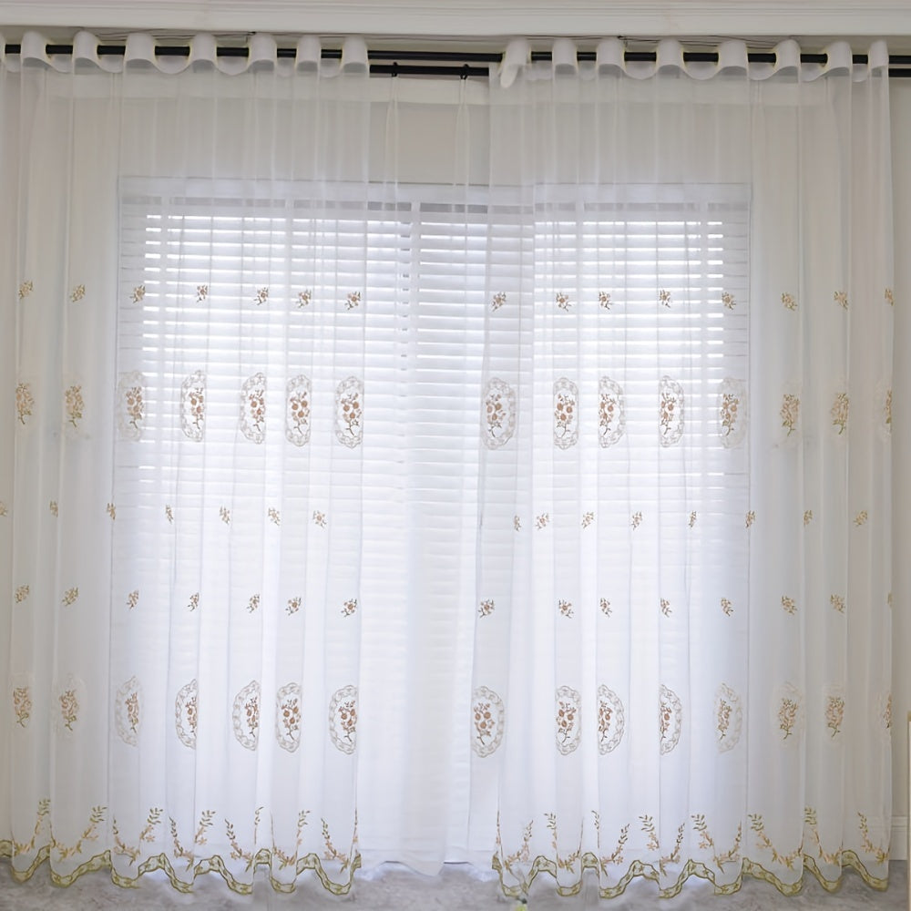 Pink Lace Sheer Curtains with Embroidered Floral Details for Living Room