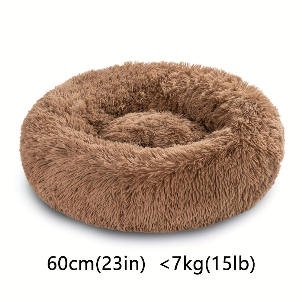 Round Fluffy Dog Bed with Non-Skid Bottom Polyester Material