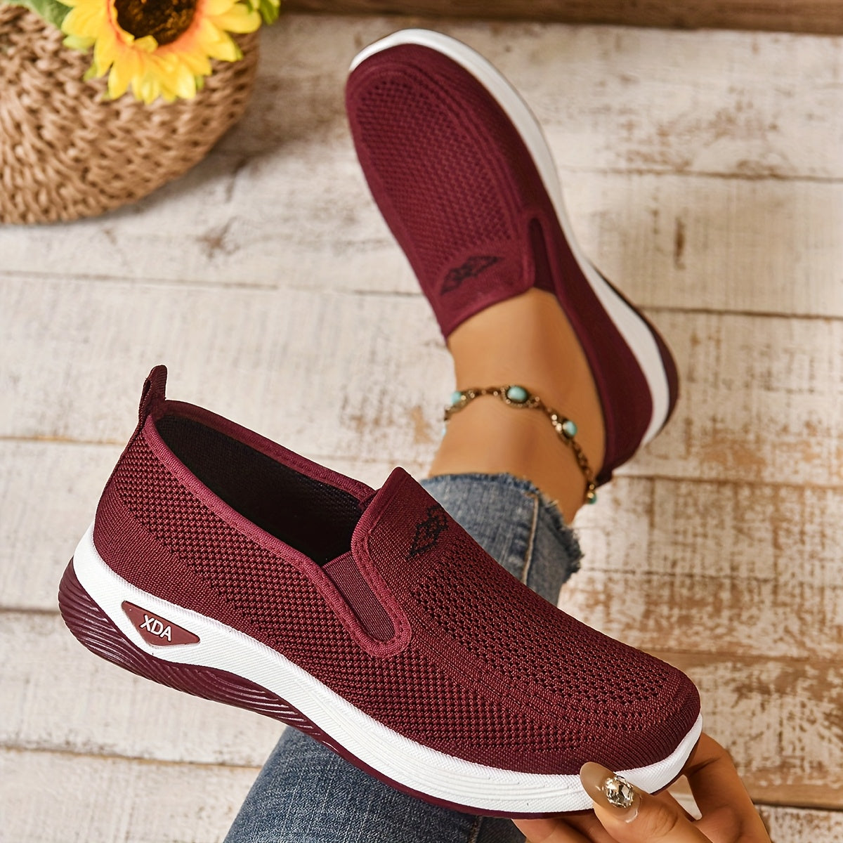 Women’s Casual Sneakers Low Top Slip-On Solid Color Fabric Rubber Sole