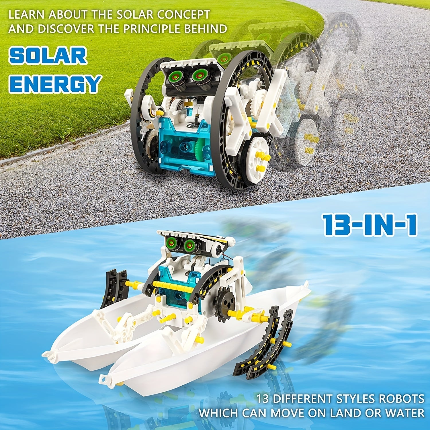 13-in-1 Solar and Battery Powered STEM Robot Building Kit for Kids 8-12 Durable ABS