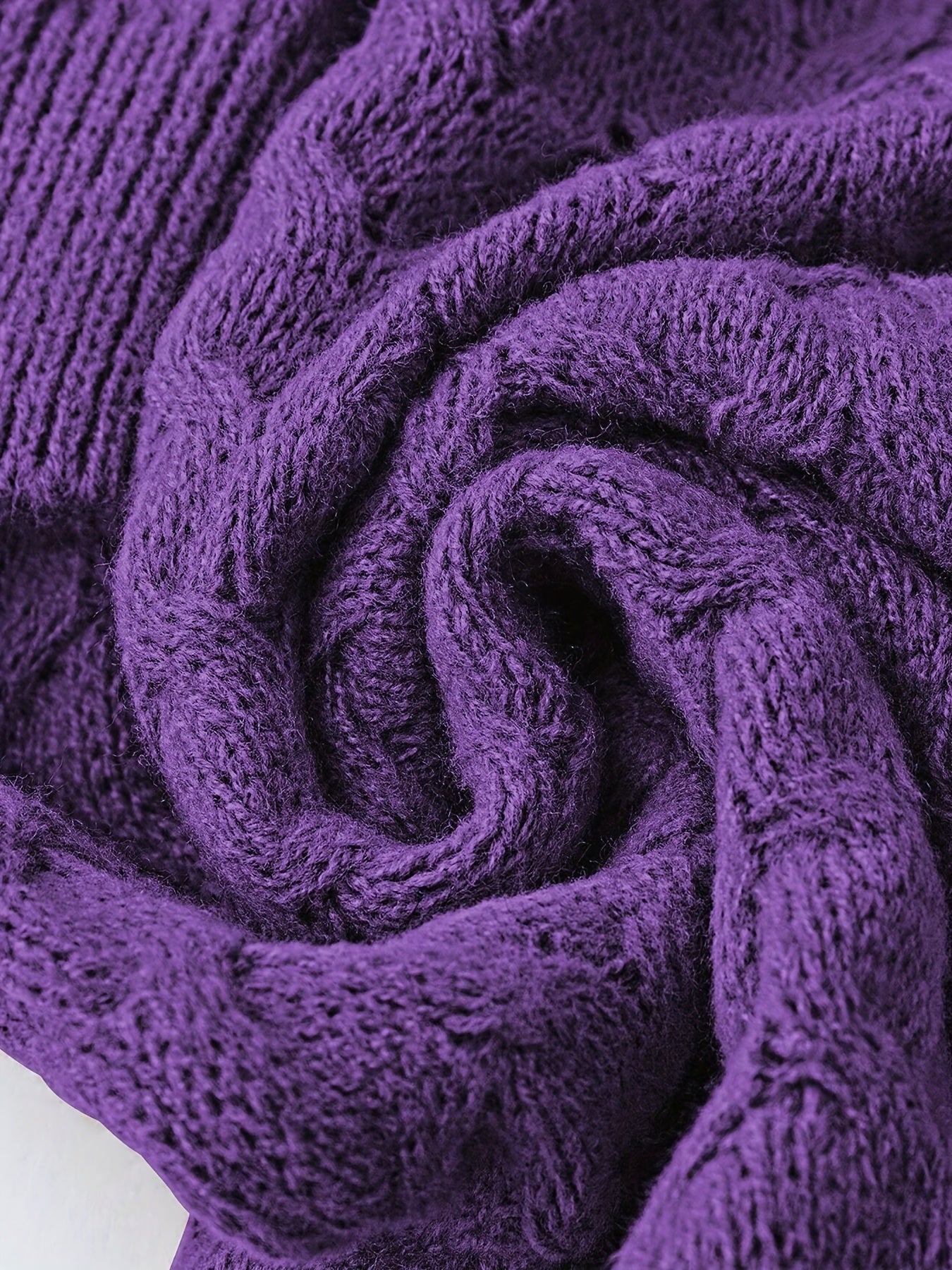 Women's Purple Cable Knit Cardigan Long Sleeve V-Neck Button Up Fall Winter