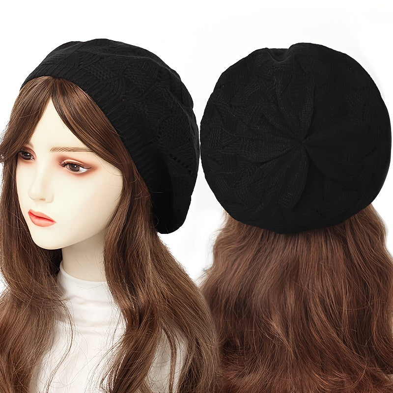 Women’s Breathable Acrylic Beret Hat for Daily Wear with Elastic Fit and Woven Design