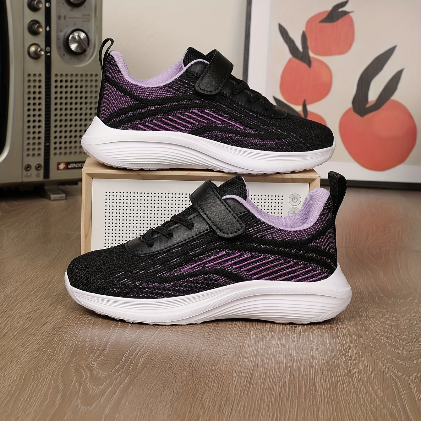 Kids' Mesh Athletic Shoes Gray and Brown Striped Casual Sneakers with Non-Slip EVA Sole