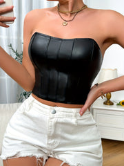 Top de corsé negro con cremallera, diseño texturizado y ajuste elástico