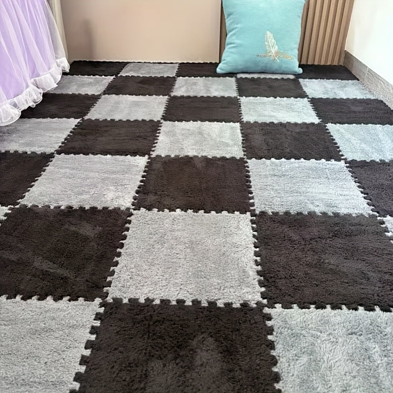 Juego de 24 alfombrillas de felpa floral entrelazadas de forma cuadrada para salón y dormitorio
