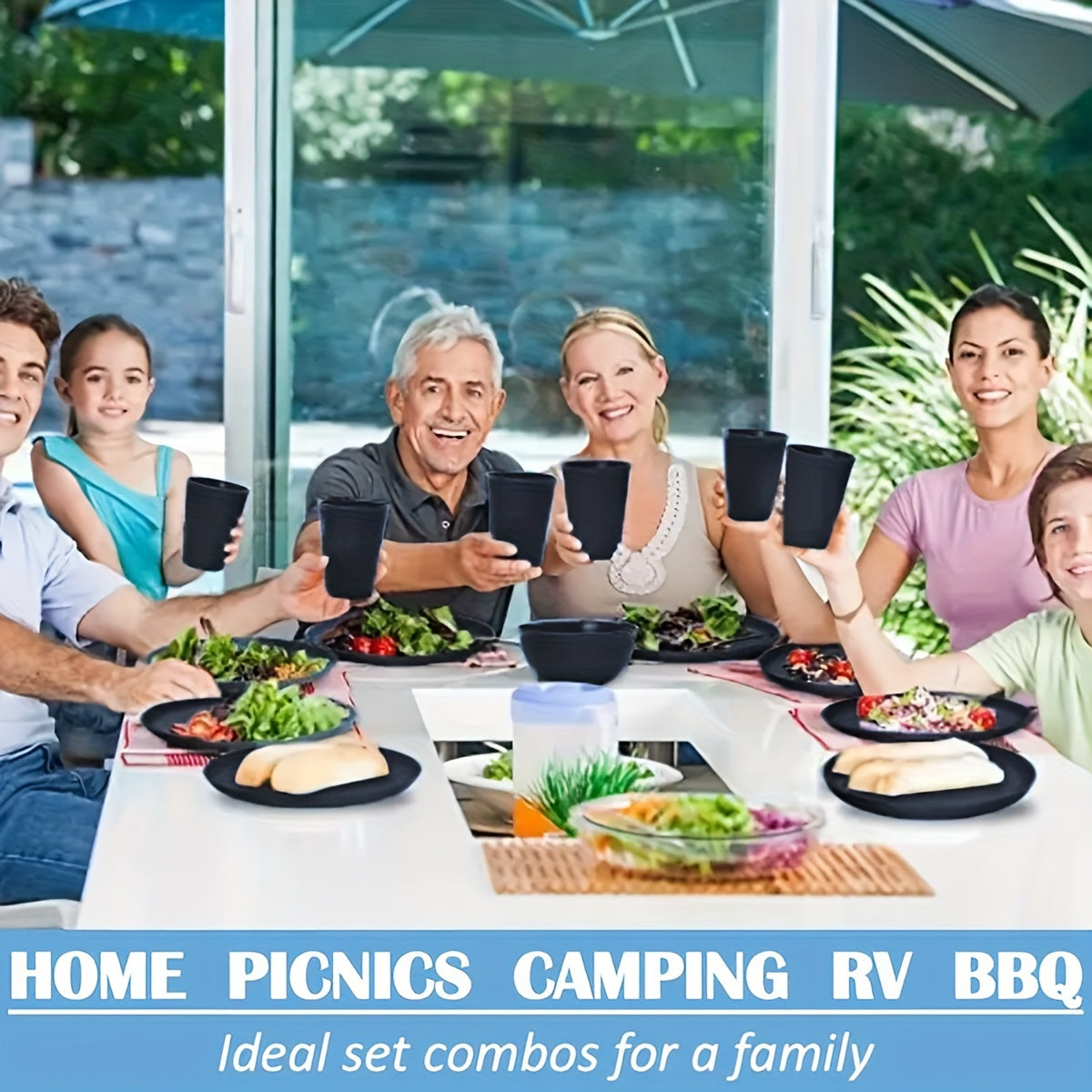 18-Piece Plastic Dinnerware Set with Striped Design Dishwasher Microwave Safe for Kitchen Camping RV Picnic