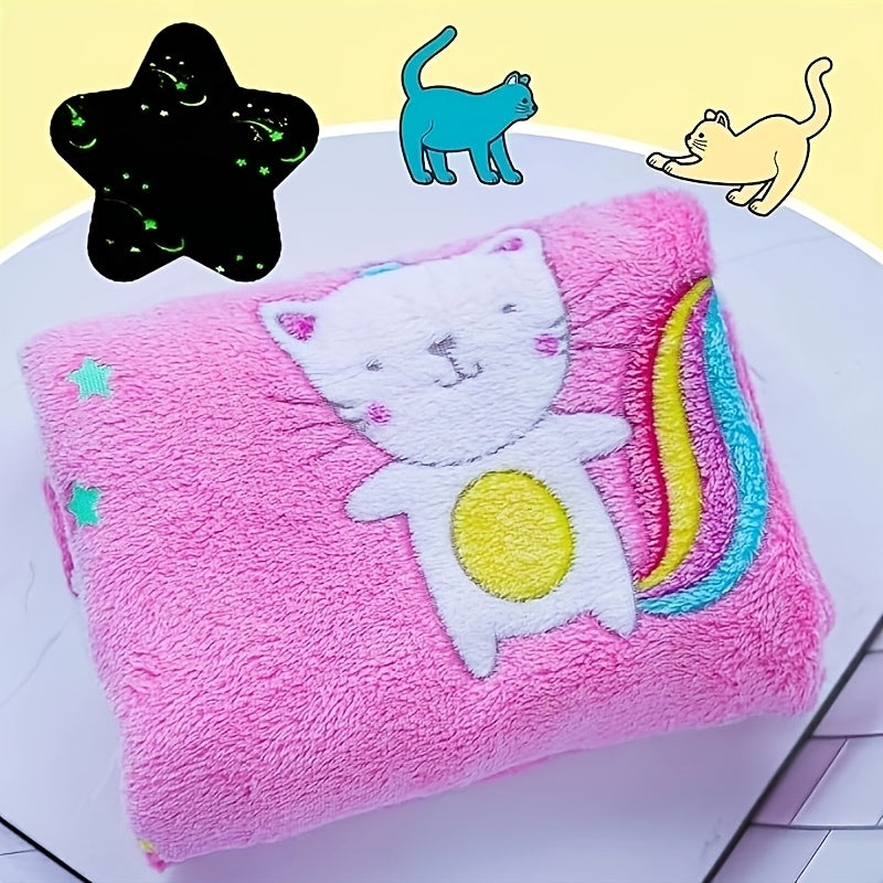 Glow-in-the-Dark Cat Design Cozy Blanket Soft Throw for Sofa Bed Car Office 127cmx60cm