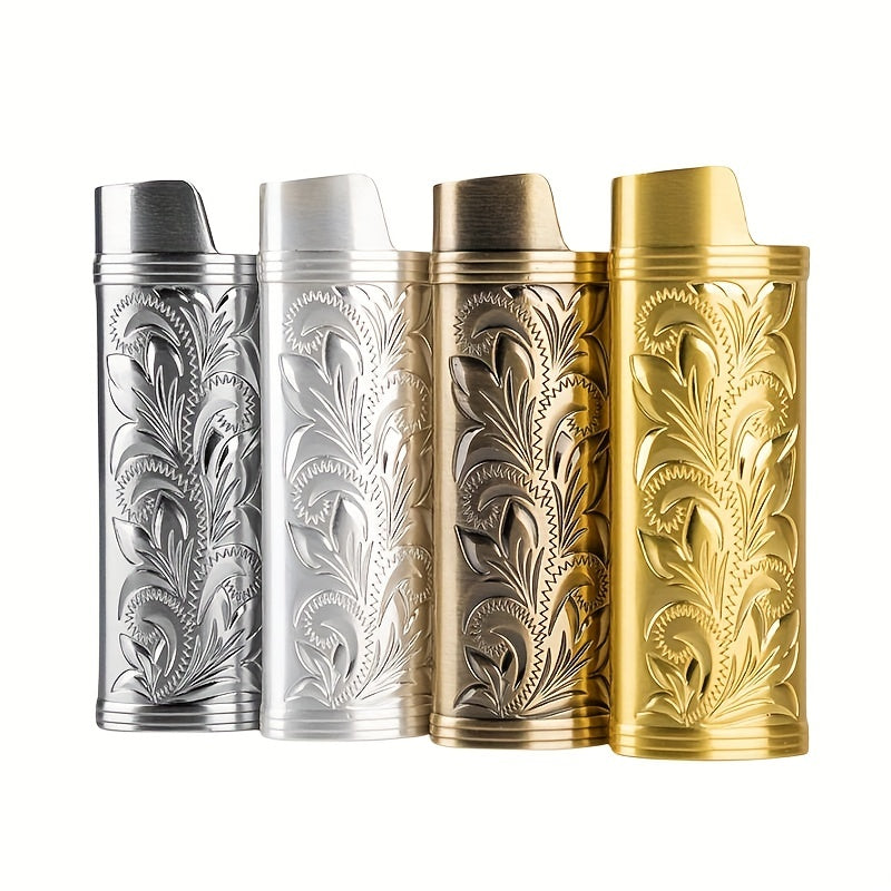 Unisex Metal Lighter Case Vintage Flower Durable Accessory for Full Size Lighters