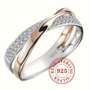 Women's Sterling Silver 925 Mobius Band Ring with Pave Cubic Zirconia