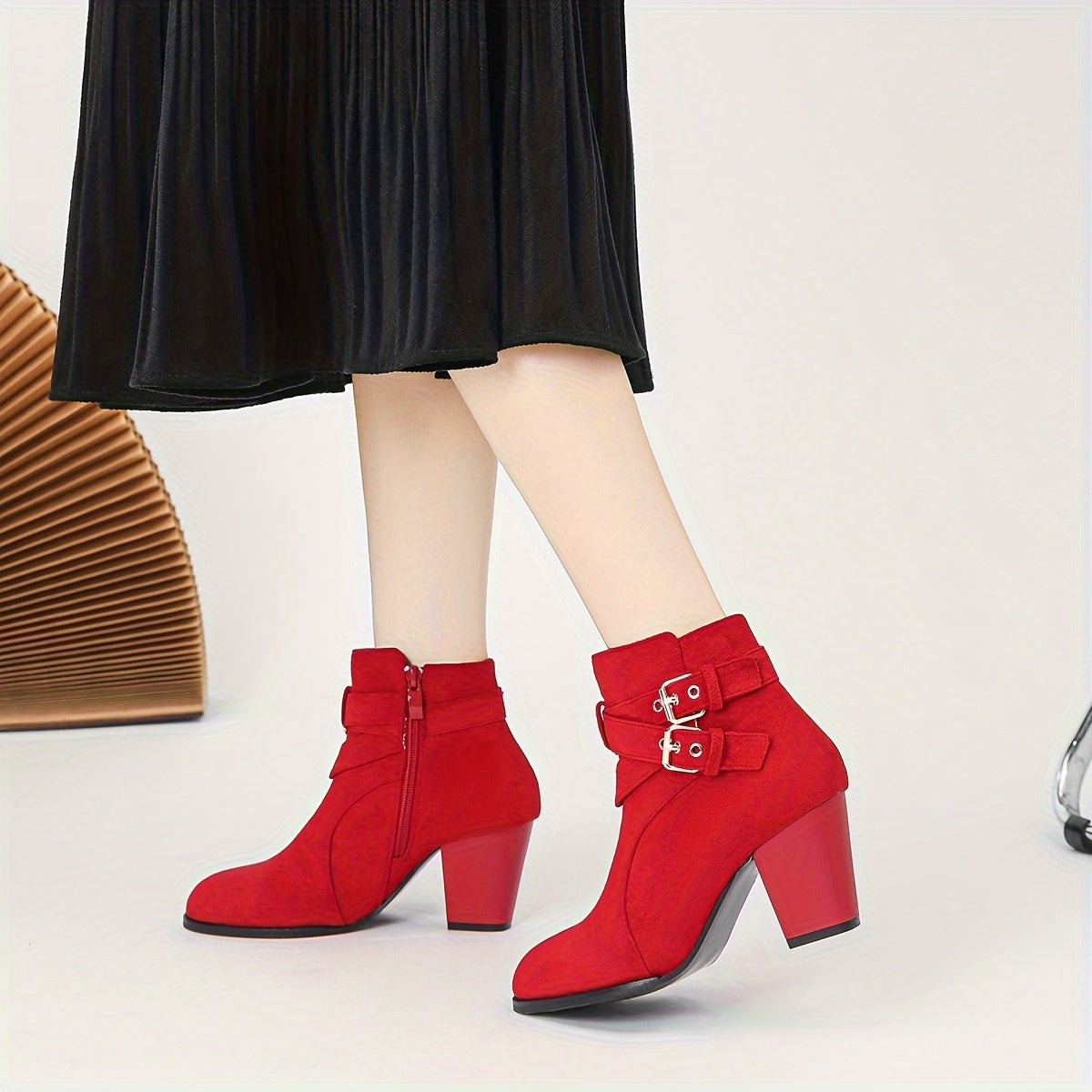 Women's Ankle Boots Leather Side Zipper Chunky Heel Lace-Up Short Boots