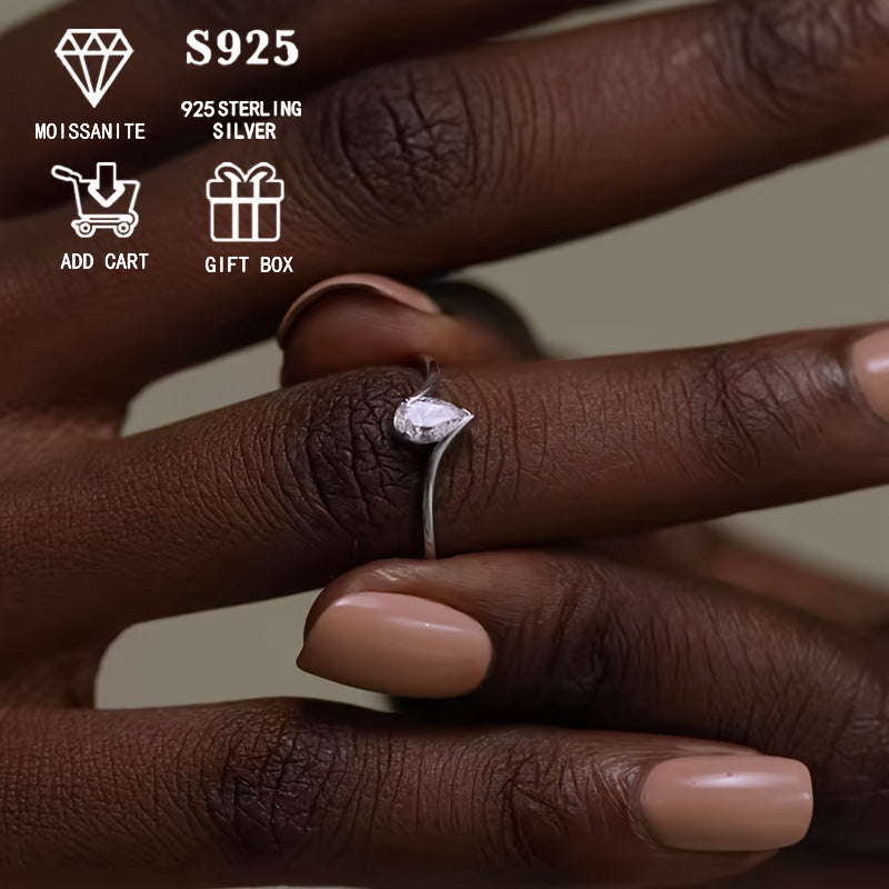 Sterling Silver Moissanite Teardrop Ring 1/2ct Pear-Shaped Engagement Wedding Jewelry