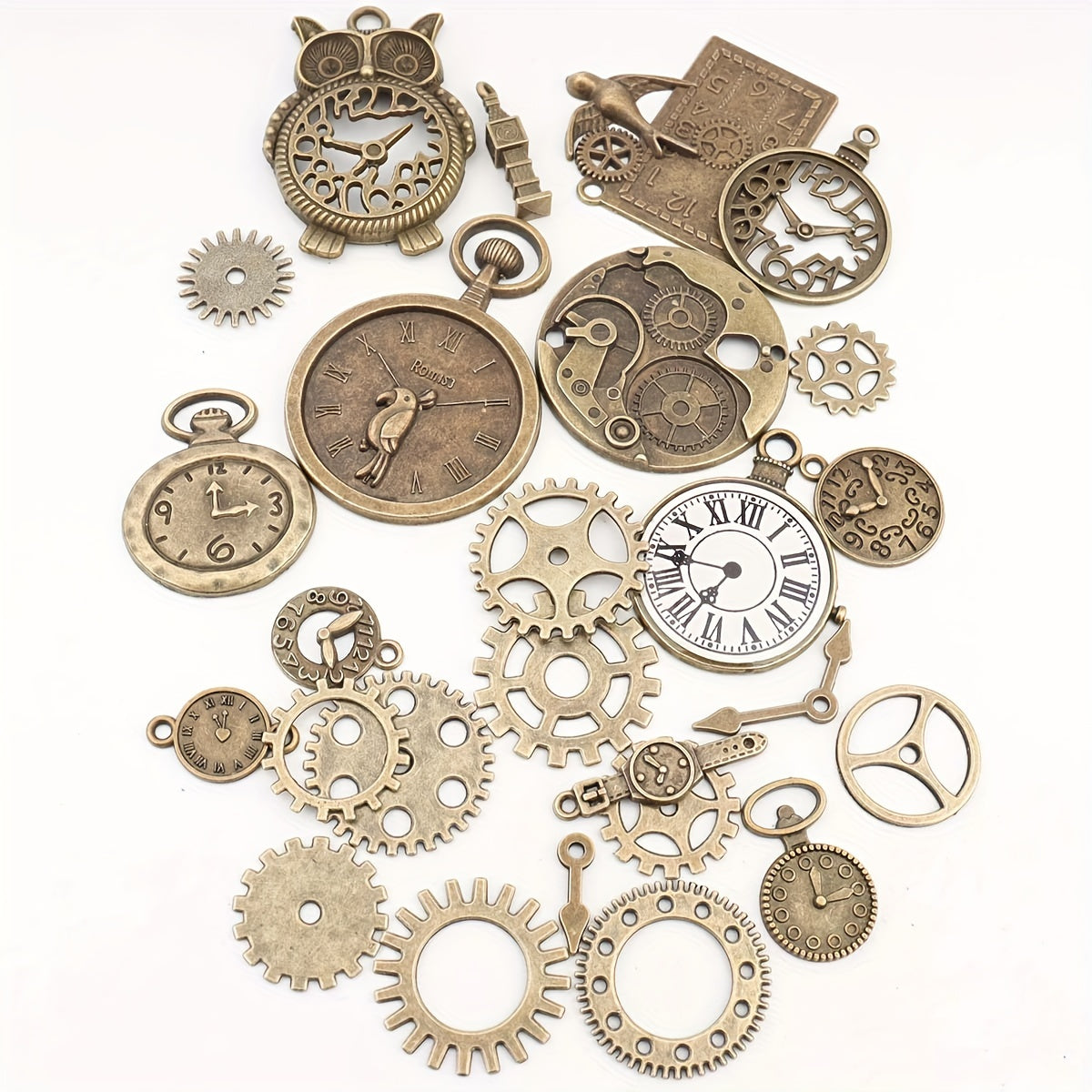 Set of 160 Vintage Bronze Alloy Charms Steampunk Gear Clock Pendants for Jewelry Making