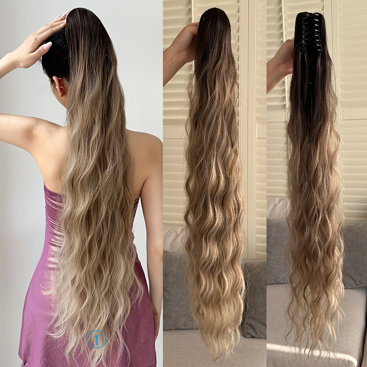 Ombre Water Wave Synthetic Ponytail Hair Extension for Women 81.28cm Heat Resistant