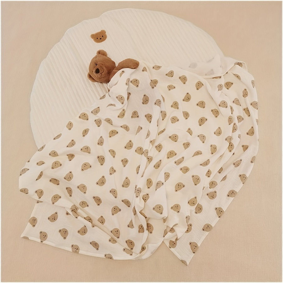 Baby Baby Blanket and Bath Towel in Cute Bear Print Double Layer Cotton Yarn