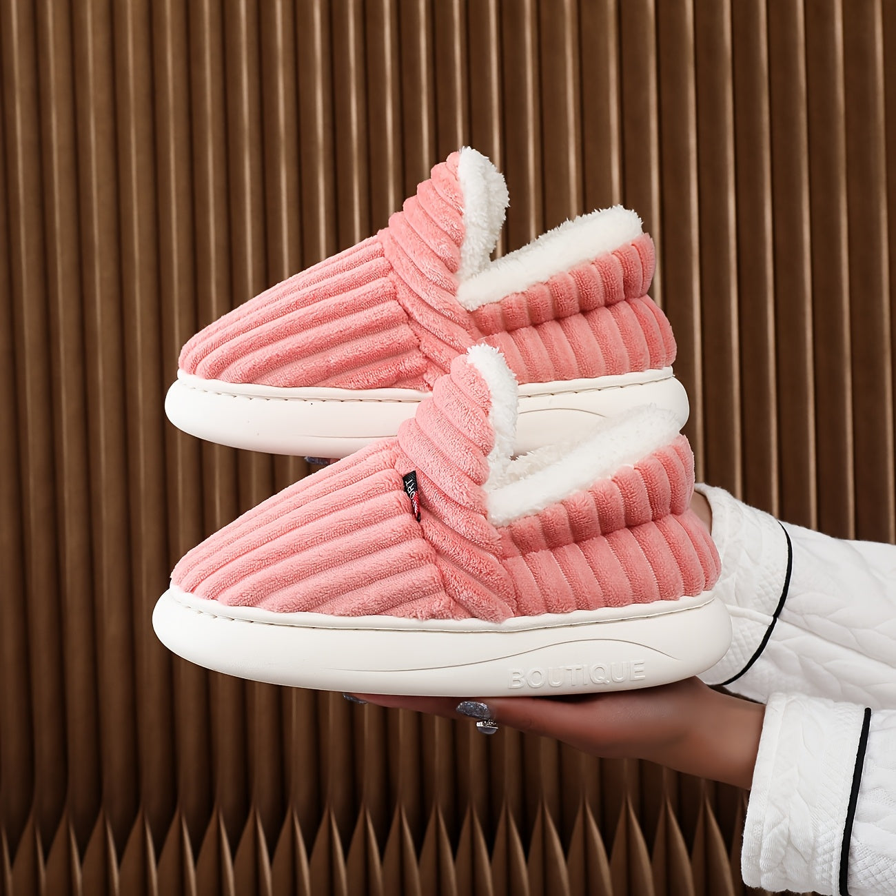 Women Thick Solid Color Winter Shoes Plush Lined Anti-Slip EVA Indoor Outdoor