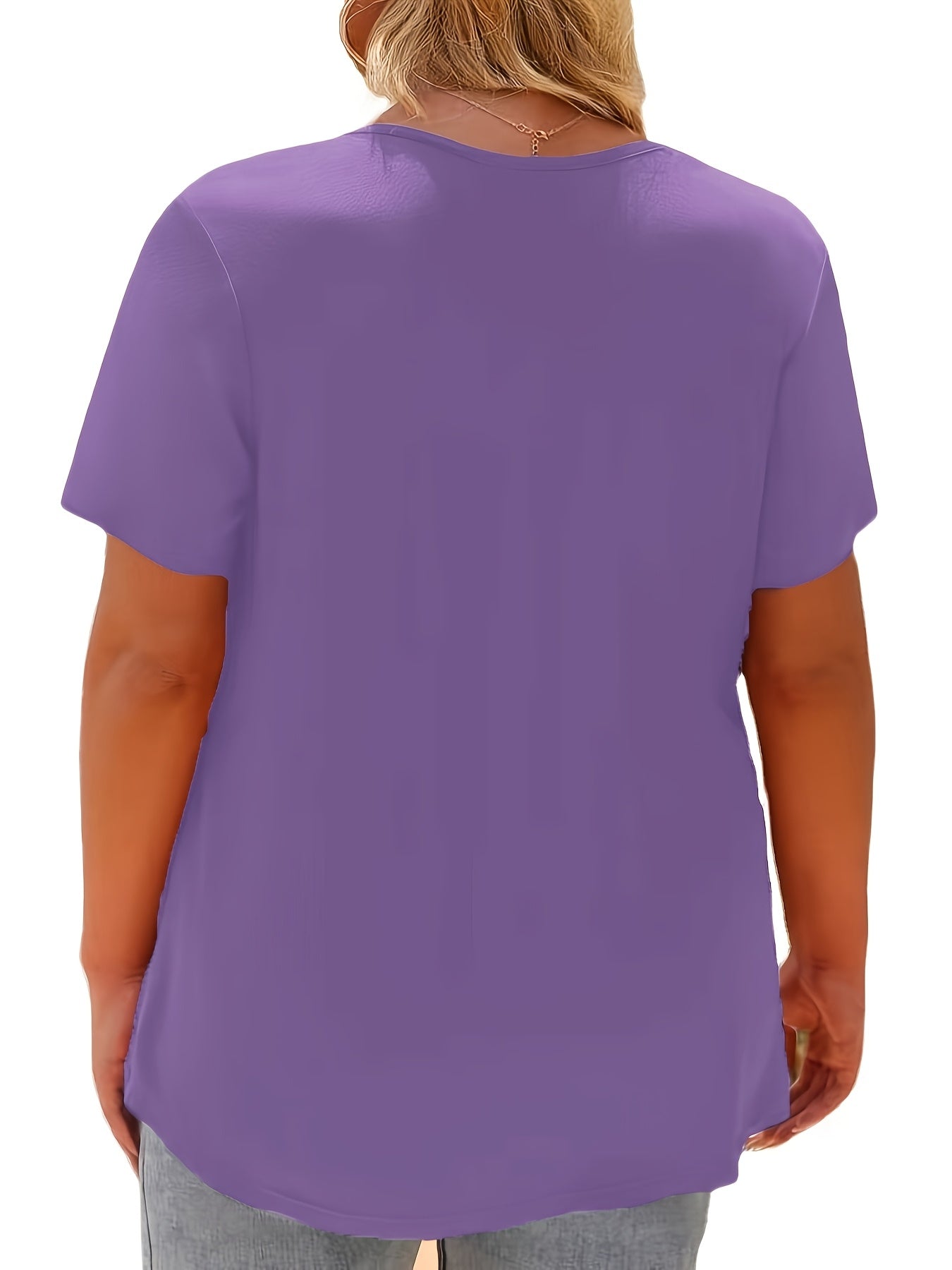 Women's Summer Short Sleeve T-Shirt Solid Lavender Loose Fit Round Neck