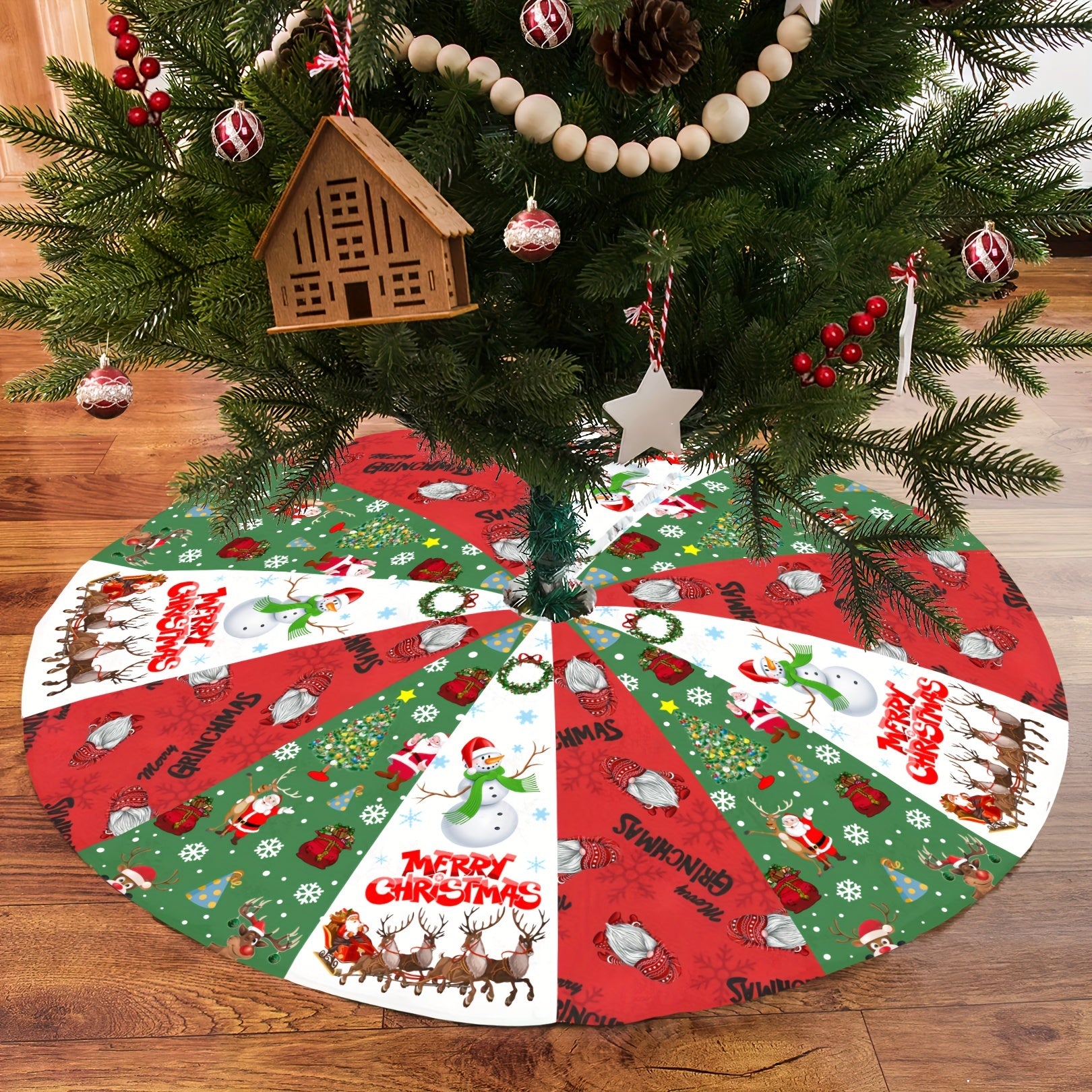 Festive Santa Claus Snowflake Christmas Tree Skirt Holiday Decor