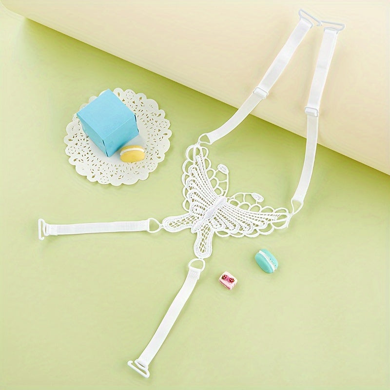 Women's Lingerie Butterfly Lace Shoulder Straps Adjustable Non-Slip Hollow Out Black White Pink