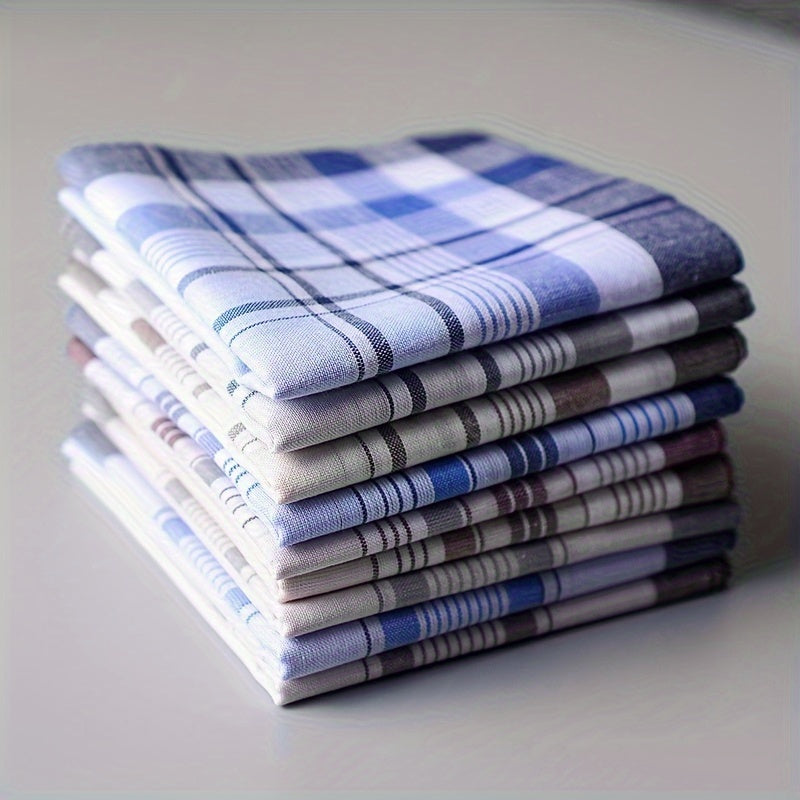 Set of 10 Men's Cotton Handkerchiefs with Knitted Striped Patterns