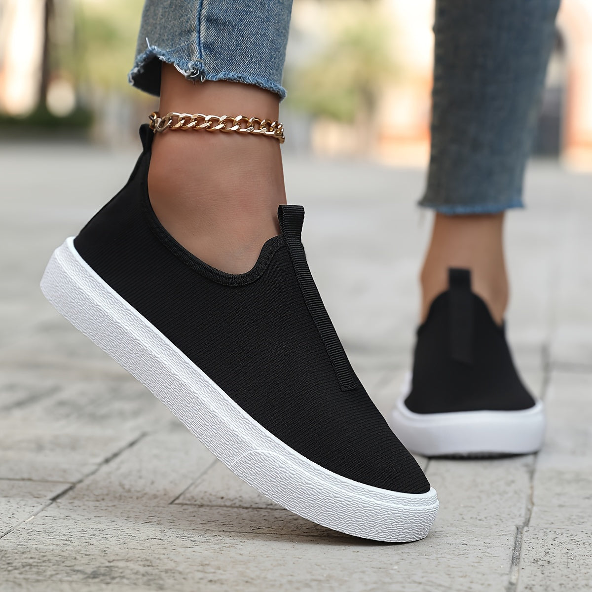 Women's Casual Breathable Slip-On Sneakers Low-Top Flat Shoes