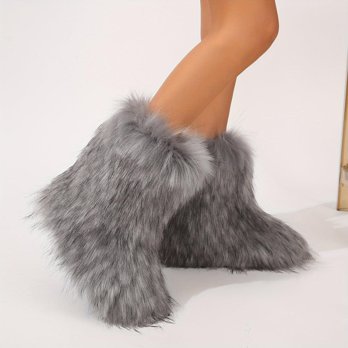 Женские зимние ботинки-слипы из искусственного меха до середины икры, с противоскользящей подошвой