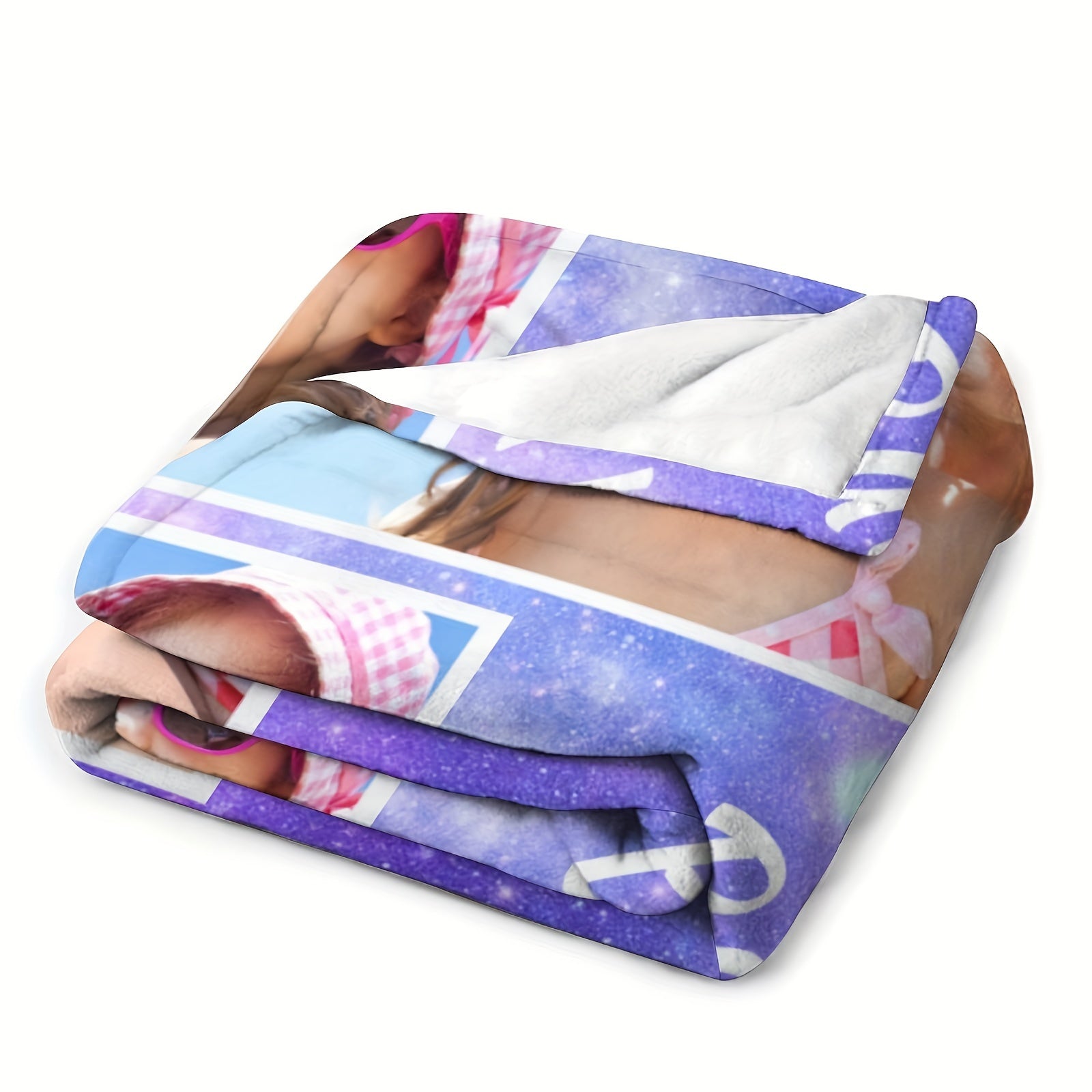 Personalized Purple Flannel Throw Blanket with Custom Photo Washable