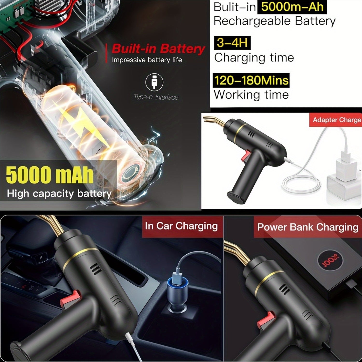 Cordless Plastic Welding Gun 200W with 5000mAh Battery Hot Stapler Repair Kit