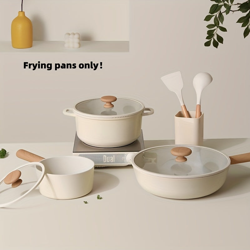 Высококачественная антипригарная алюминиевая сковорода с стеклянной крышкой - долговечная, безопасная для посудомоечной машины, совместима с плитой, легкое освобождение пищи, равномерное распределение тепла, идеальна для домашней и ресторанной готовки.