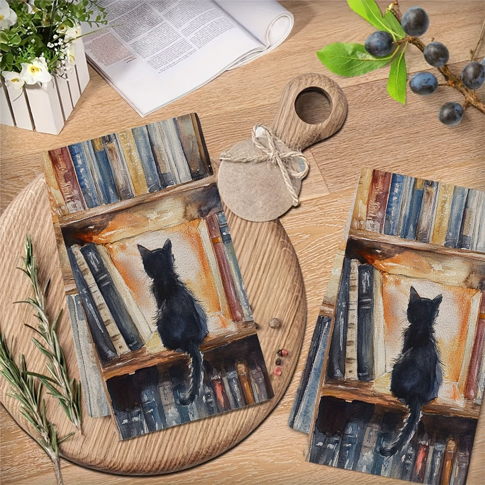 Two Pieces Kitchen Towels Ultra Soft Absorbent Library Kitten Design 40x60 cm