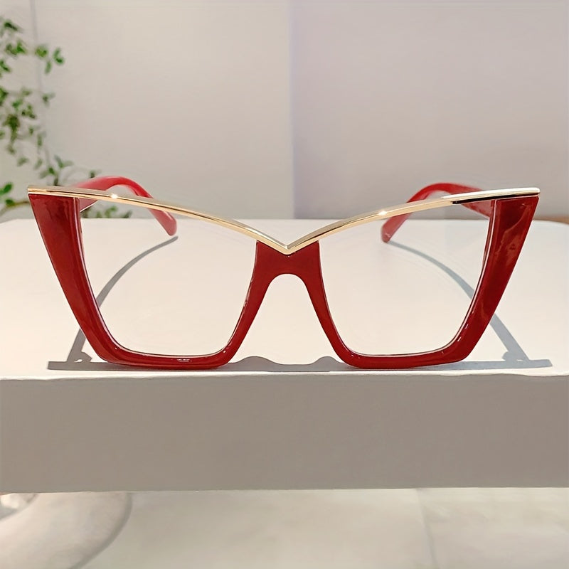 Women's Cat Eye Glasses Large Frame Clear Non-Prescription Metal Eyewear for Everyday Wear