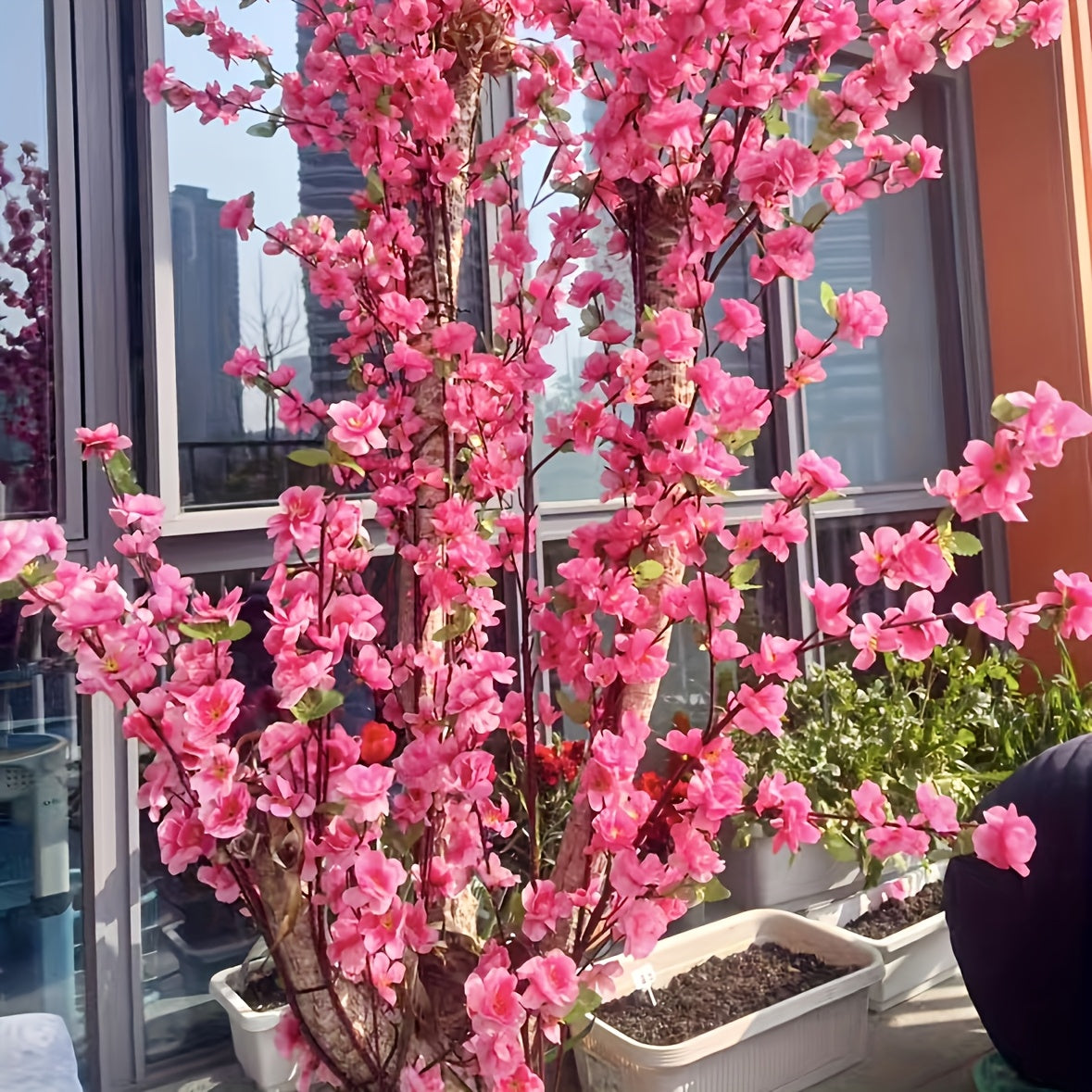 20 Bundles Artificial Peach Red Cherry Blossom Flowers for Wedding Decor Outdoor Gardens Courtyards Hotels