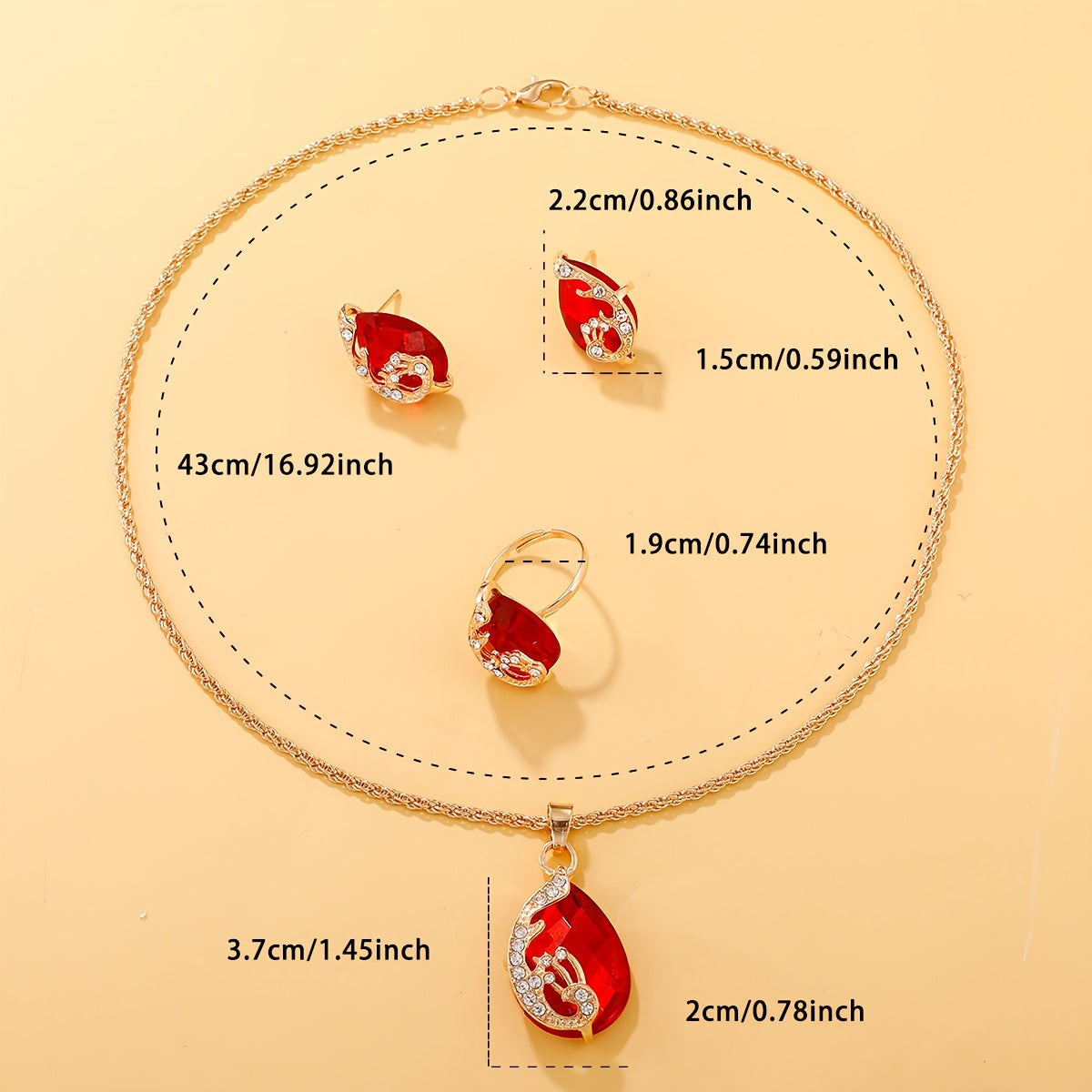 Women’s 4-Piece Teardrop Glass Rhinestone Jewelry Set Alloy Necklace Earrings Vacation Style