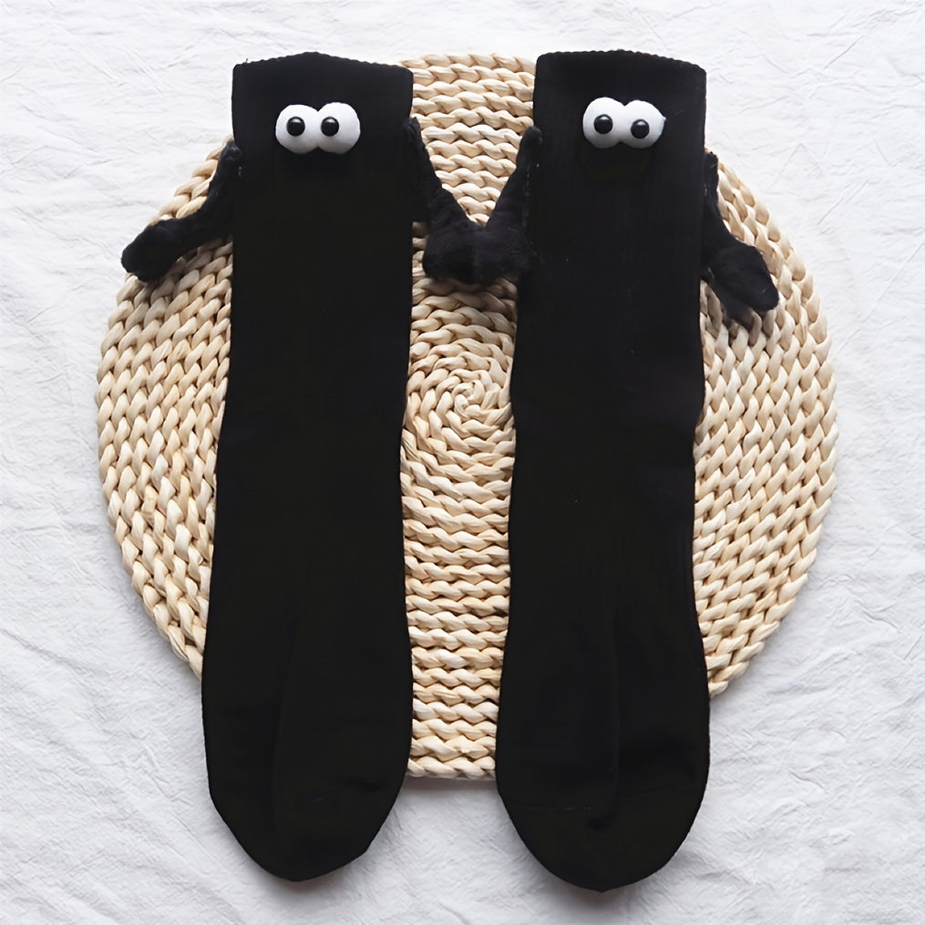 Magnetic Couple Mid-Calf Socks for Women Geometric Pattern Knit Fabric Cute and Funny Style