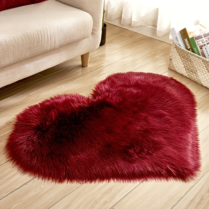 Heart-Shaped Faux Sheepskin Rug 50cm x 70cm Soft Acrylic Decor for Special Occasions