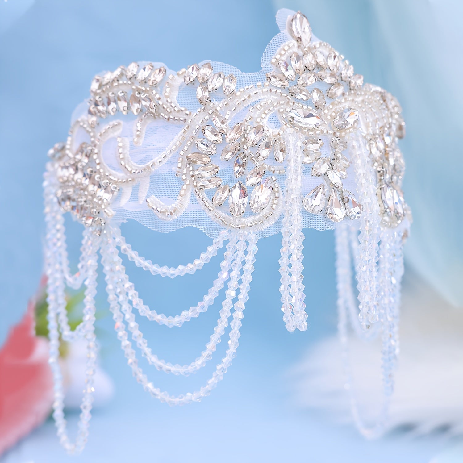 Women's Faux Hair Crown Wedding Tiara Beaded Tassel Rhinestone Headband Bridal Accessory