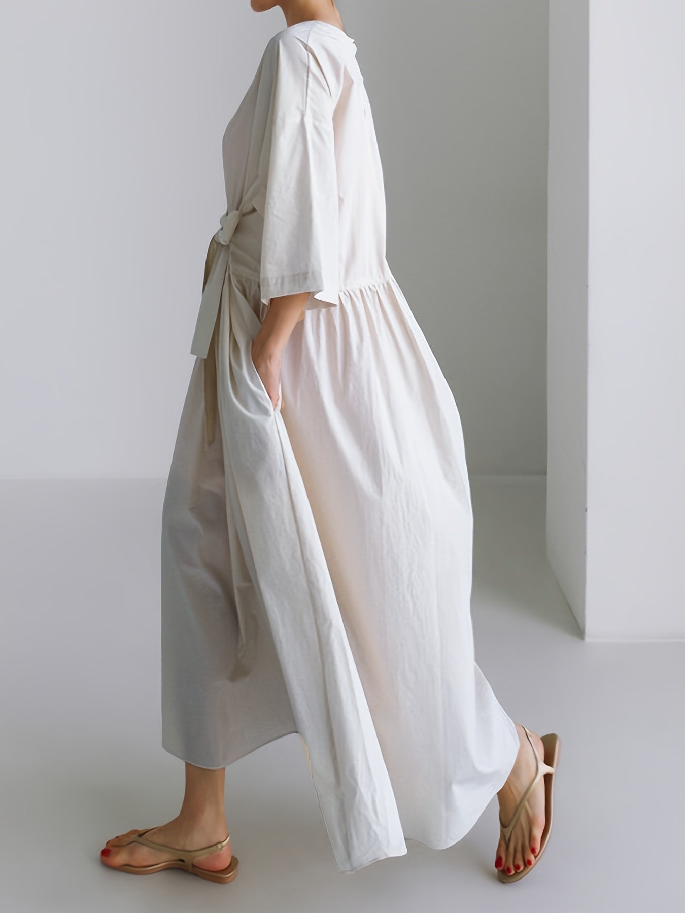 Women's Sleeveless Navy Blue Tunic Dress for Casual Spring and Fall Non-Stretch Polyester