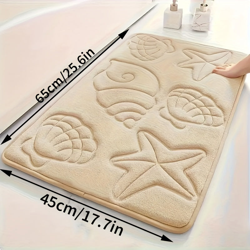High-Density 25D Sponge Bath Mat with Soft Starfish Shell Embossing Non-Slip Absorbent for Bathtubs Showers