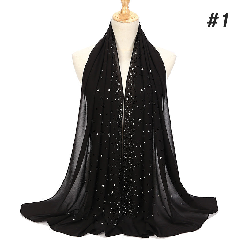 Women’s Shimmery Faux Diamond Chiffon Scarf Bubble Shawl Solid Color Breathable Sun Protection