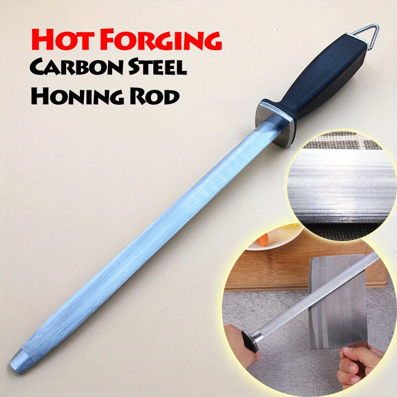 10-Inch Diamond Honing Steel Knife Sharpening Rod with Black Handle for Kitchen and Chef Knives