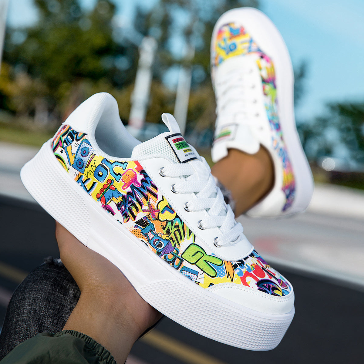 Unisex Casual Sneakers with Vibrant Cartoon Print Soft EVA Sole