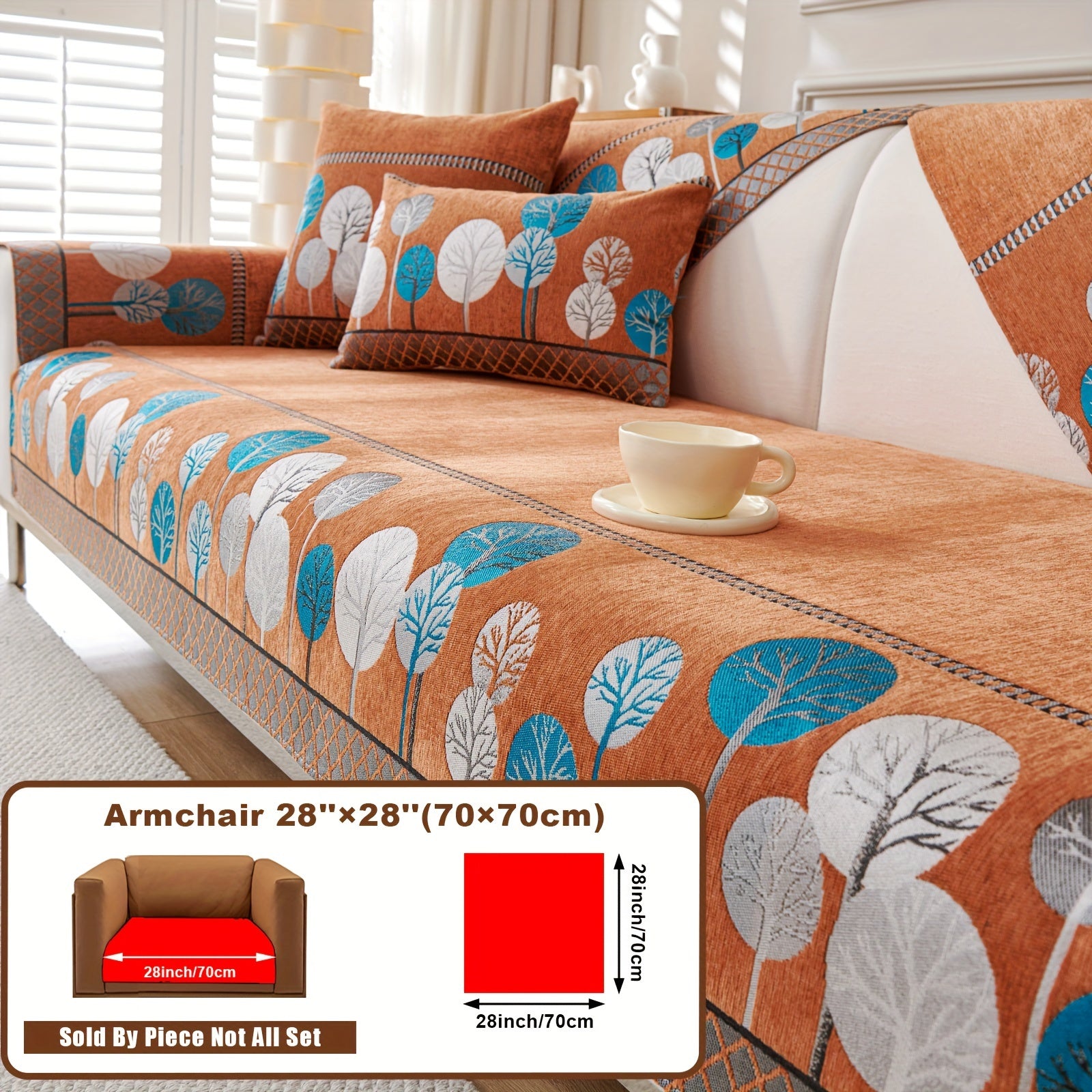 Boho Chic Jacquard Chenille Sofasi Qoplamasi Oygʻon Daraxt Mavzusi Boshqalar uchun Yoqimli Qattiq Yuvilishi Oʻz-oʻzidan yopishmaydigan Bardoshli Qalinlashtirilgan 4 oʻrindiqli kresloni mos keladi