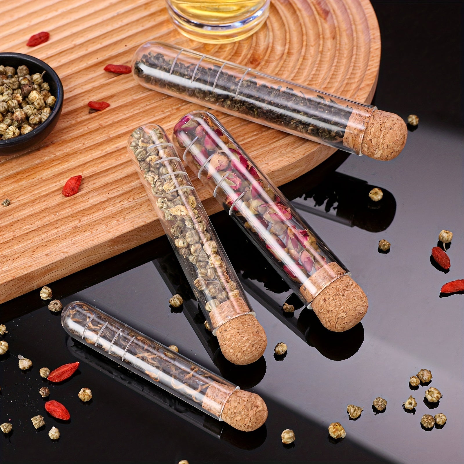 Ijodiy shisha test-tub choy infuzori, qayta ishlatiladigan gullar choy filtri, suyuqlik o'tkazmaydigan